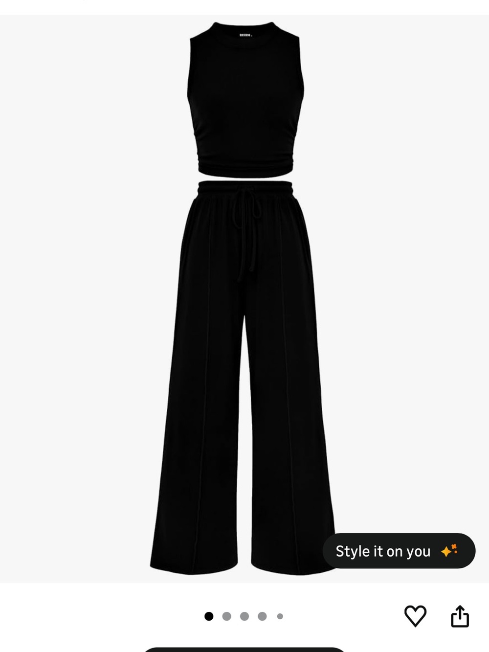 Black Ribbed Wide-Leg Pants and Sleeveless Tank Set - Picture 2 of 3